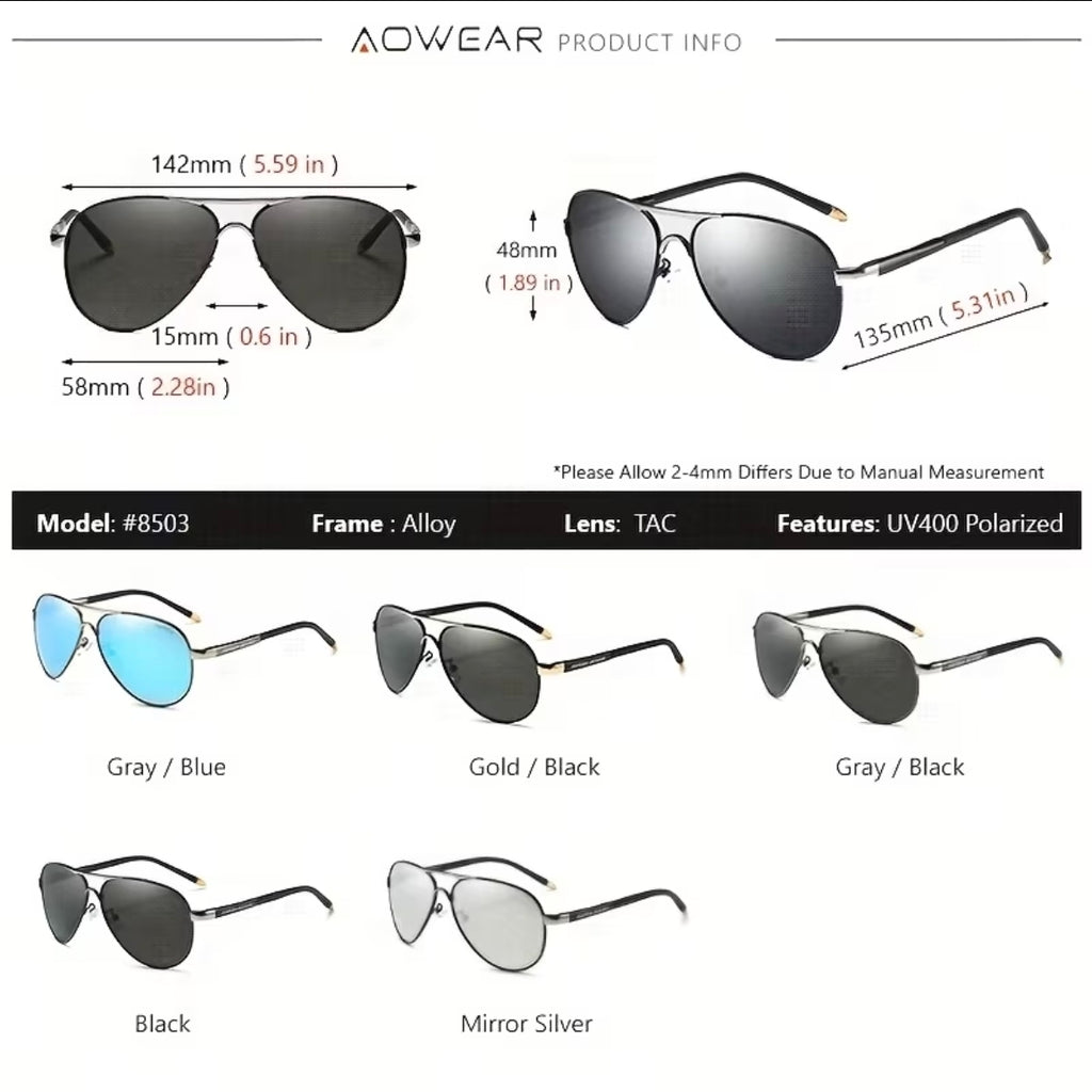 AOWEAR

UV400 Pilot Sunglasses Men Polarized Mirror Driving Sunglasses